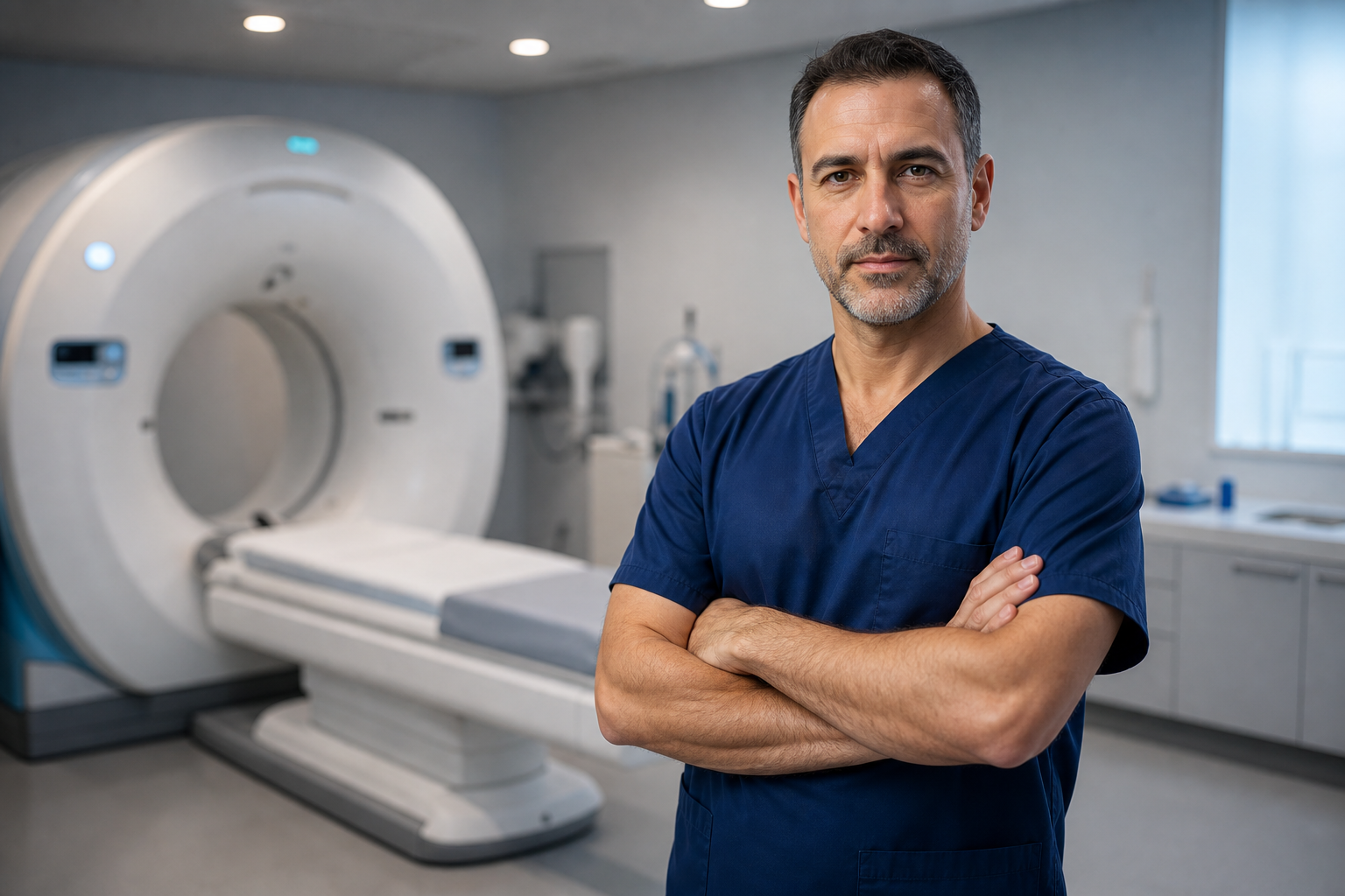 Doctor in Navy Scrubs at CT Room-3