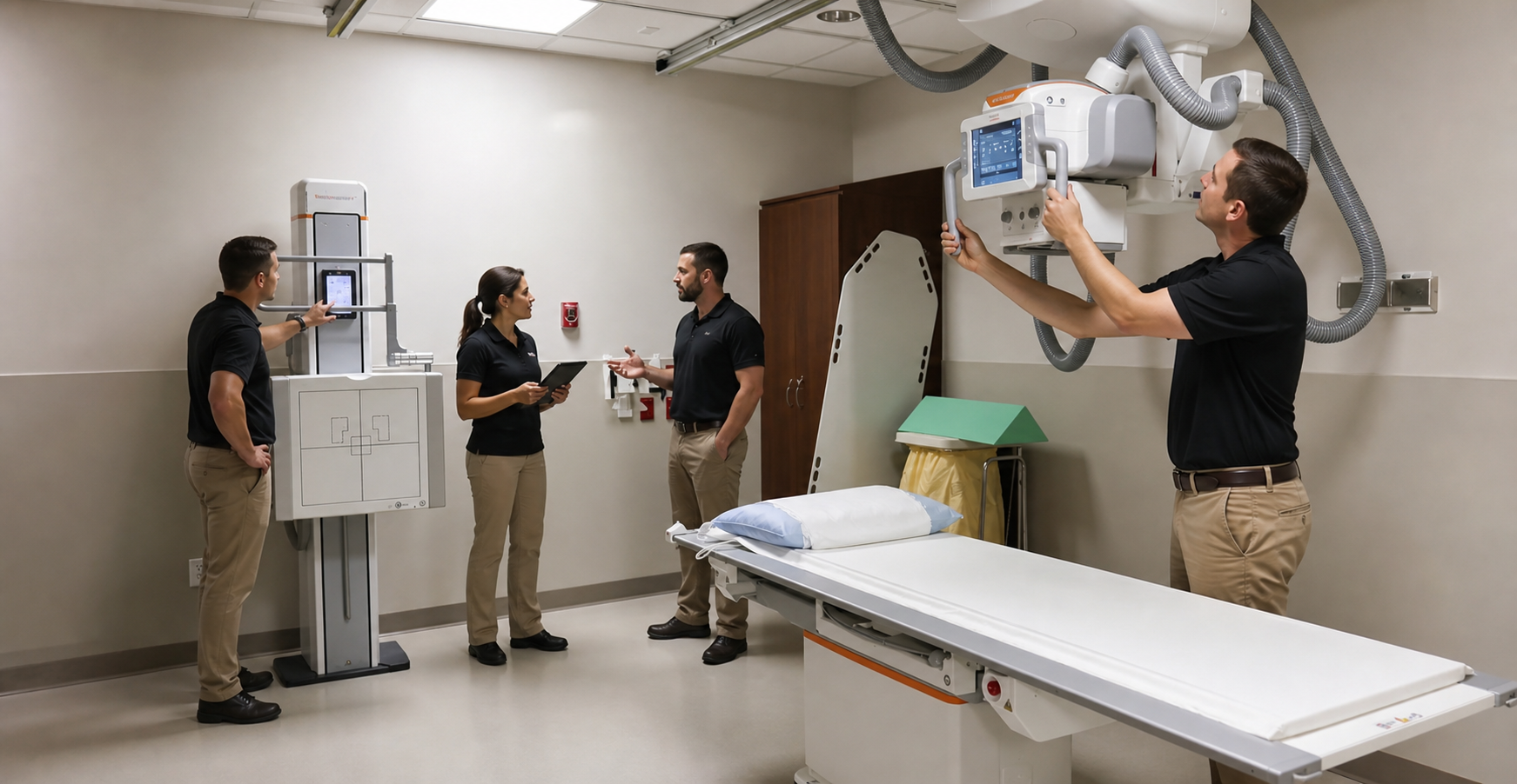 Team in Polo and Khakis Working on Equipment in XRay Room-1