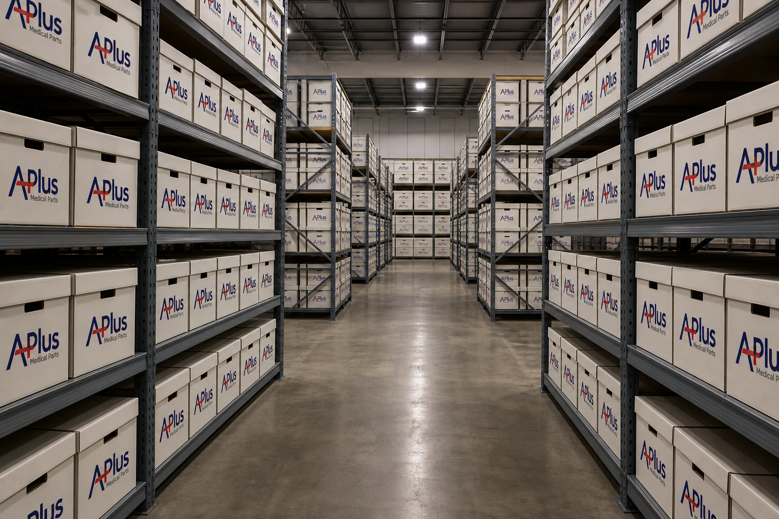 Warehouse Shelves with Logo File Boxes